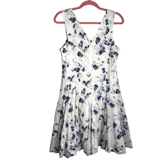 Rebecca Taylor NWOT Blue Floral & White  fit & flare full skirt floral dress SZ4 - Picture 5 of 10